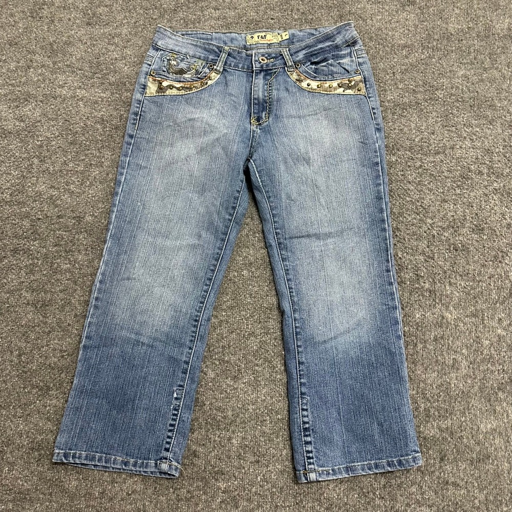 Forever Fashion Jeans Womens Size L Blue Studded Camo Trim Low Rise Denim Pants